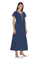 Evolove Women's 100% Cotton Printed Maxi Nighty Sleepwear Super Comfortable & Soft Cotton