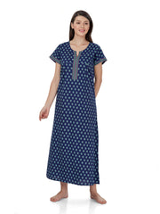 Evolove Women's 100% Cotton Printed Maxi Nighty Sleepwear Super Comfortable & Soft Cotton