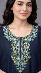 Women's Designer Kashmiri Embroidered Long Nightgown | Premium Bizzy Lizzy Fabric | Full Length Maxi Nighty | Soft, Breathable & Comfortable Sleepwear | Daily Wear & Lounge Wear