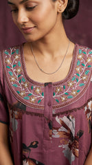 Alpine Designer Embroidered Long Nighty for Women with Side Pocket | Soft Breathable Fabric | Printed Maxi Nighty | Comfortable Daily Wear