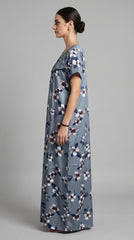 Alpine Designer Long Embroidered Nighty for Women with Side Pocket | Soft Breathable Fabric | Printed Maxi Nighty (LNGAP3401GY)