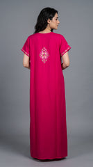 Designer Kashmiri Embroidered Long Nightgown for Women | Premium Bizzy Lizzy Fabric | Evolove