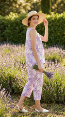 Evolove x Venus Women’s Lavender Dobby Capri Set | Premium Floral Sleepwear | Soft Everyday Loungewear (NCSDB3509LR)