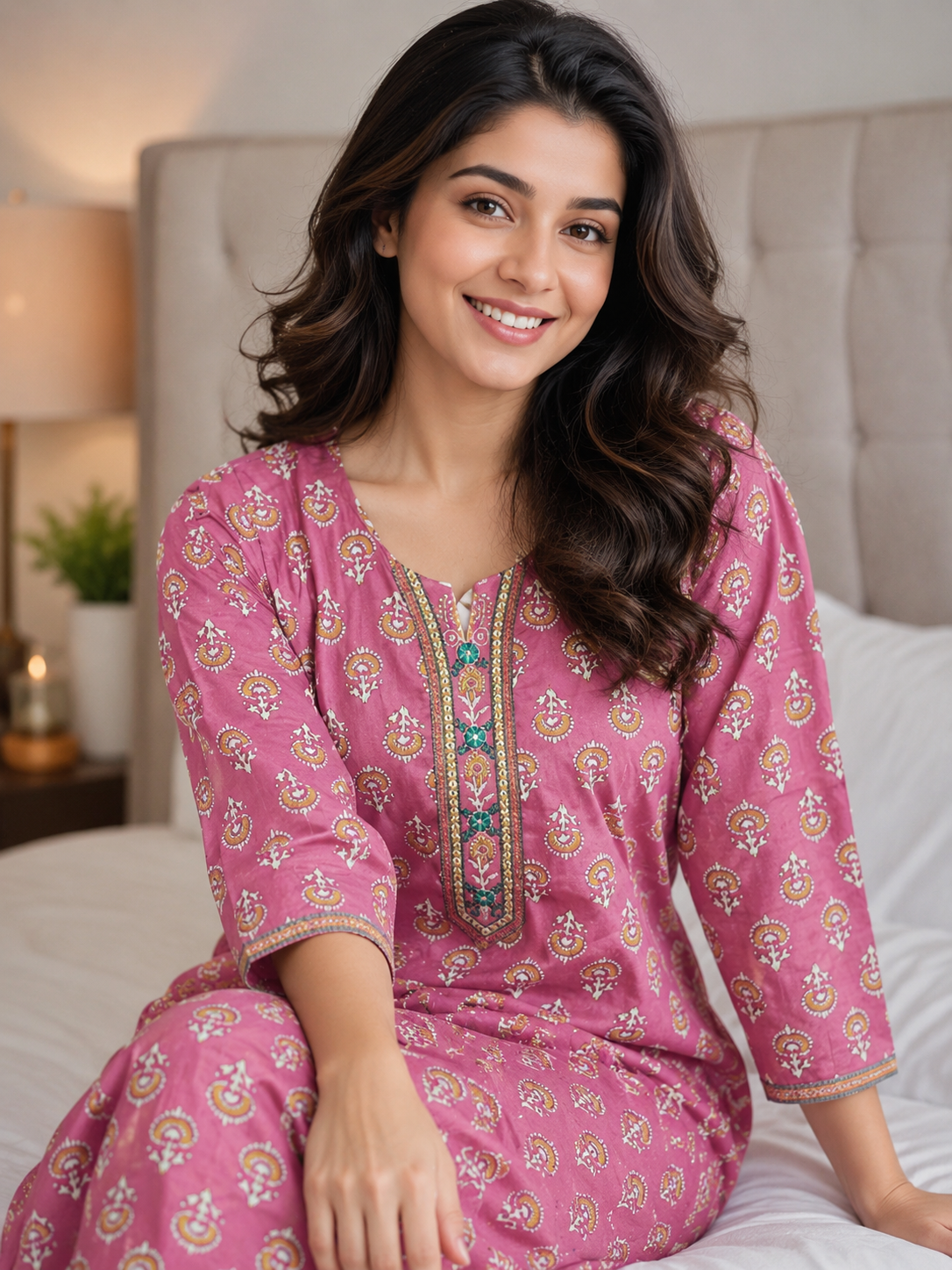Evolove Women's Pure Cotton Printed Embroidered Kurta Only for Women