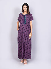 Alpine Nighty with Side Pocket & Neckline Embroidery | Printed