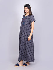 Alpine Nighty with Side Pocket & Neckline Embroidery | Printed