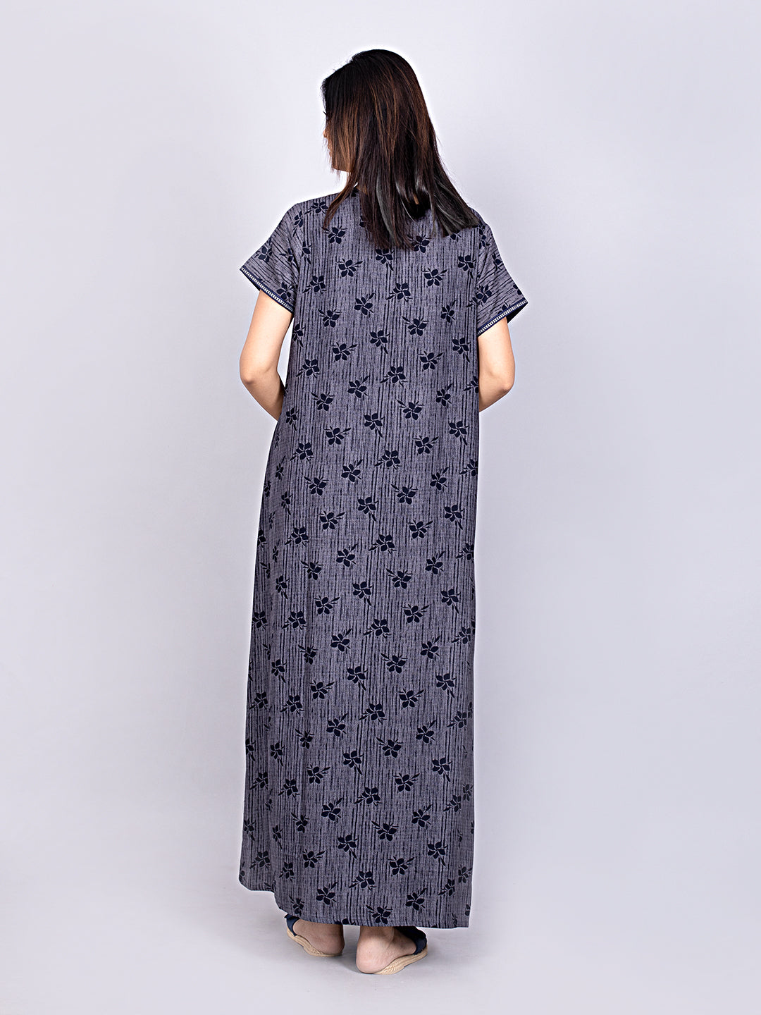 Printed Short Sleeves Full Length Night Wear Gown