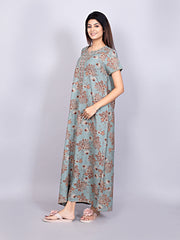 Alpine Nighty with Side Pocket & Neckline Embroidery | Printed