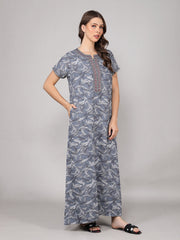 Alpine Nighty with Side Pocket & Neckline Embroidery | Printed