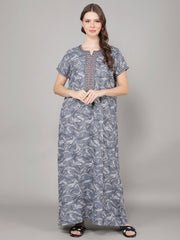 Alpine Nighty with Side Pocket & Neckline Embroidery | Printed