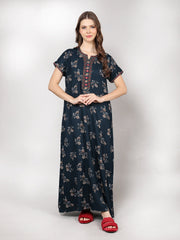 Alpine Nighty with Side Pocket & Neckline Embroidery | Printed