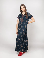 Alpine Nighty with Side Pocket & Neckline Embroidery | Printed