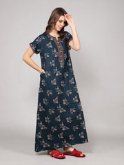 Alpine Nighty with Side Pocket & Neckline Embroidery | Printed