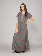 Alpine Long Nightgown for Women with Side Pocket | Soft Breathable Fabric | Printed Maxi Nighty | Comfortable Daily Wear