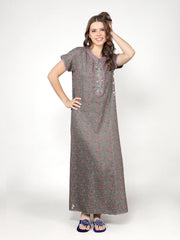 Alpine Long Nightgown for Women with Side Pocket | Soft Breathable Fabric | Printed Maxi Nighty | Comfortable Daily Wear