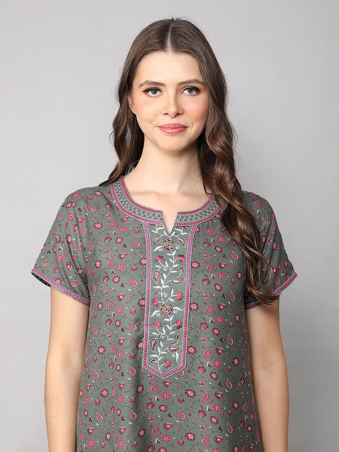 Alpine Long Nightgown for Women with Side Pocket | Soft Breathable Fabric | Printed Maxi Nighty | Comfortable Daily Wear