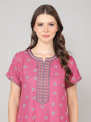 Alpine Nighty with Side Pocket & Neckline Embroidery | Printed