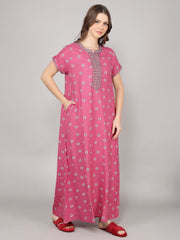 Alpine Long Nightgown for Women with Side Pocket | Soft Breathable Fabric | Printed Maxi Nighty | Comfortable