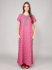 Alpine Long Nightgown for Women with Side Pocket | Soft Breathable Fabric | Printed Maxi Nighty | Comfortable