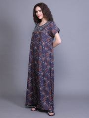 Alpine Nighty with Side Pocket & Neckline Embroidery | Printed