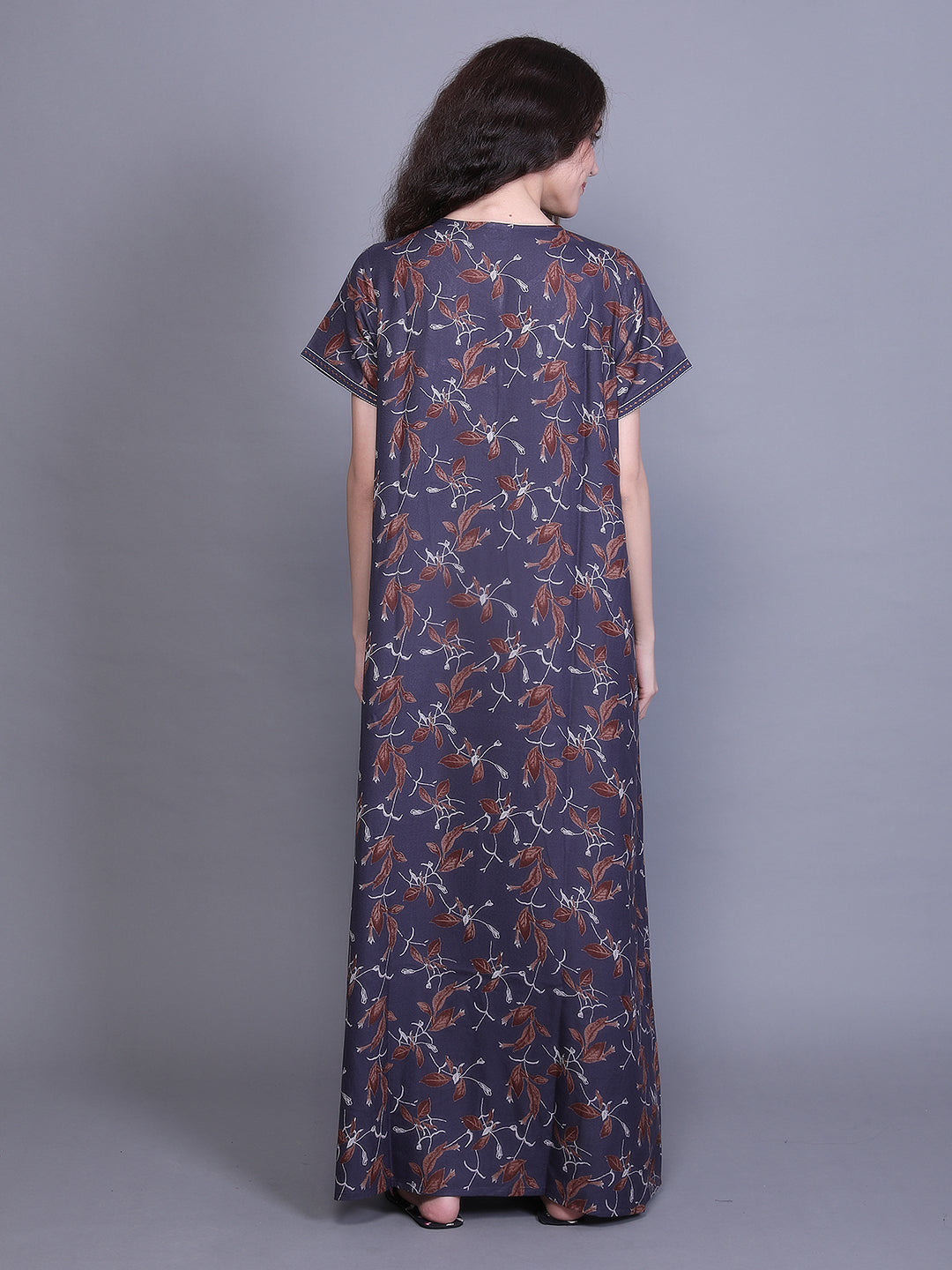 Alpine Nighty with Side Pocket & Neckline Embroidery | Printed