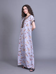 Alpine Nighty with Side Pocket & Neckline Embroidery | Printed