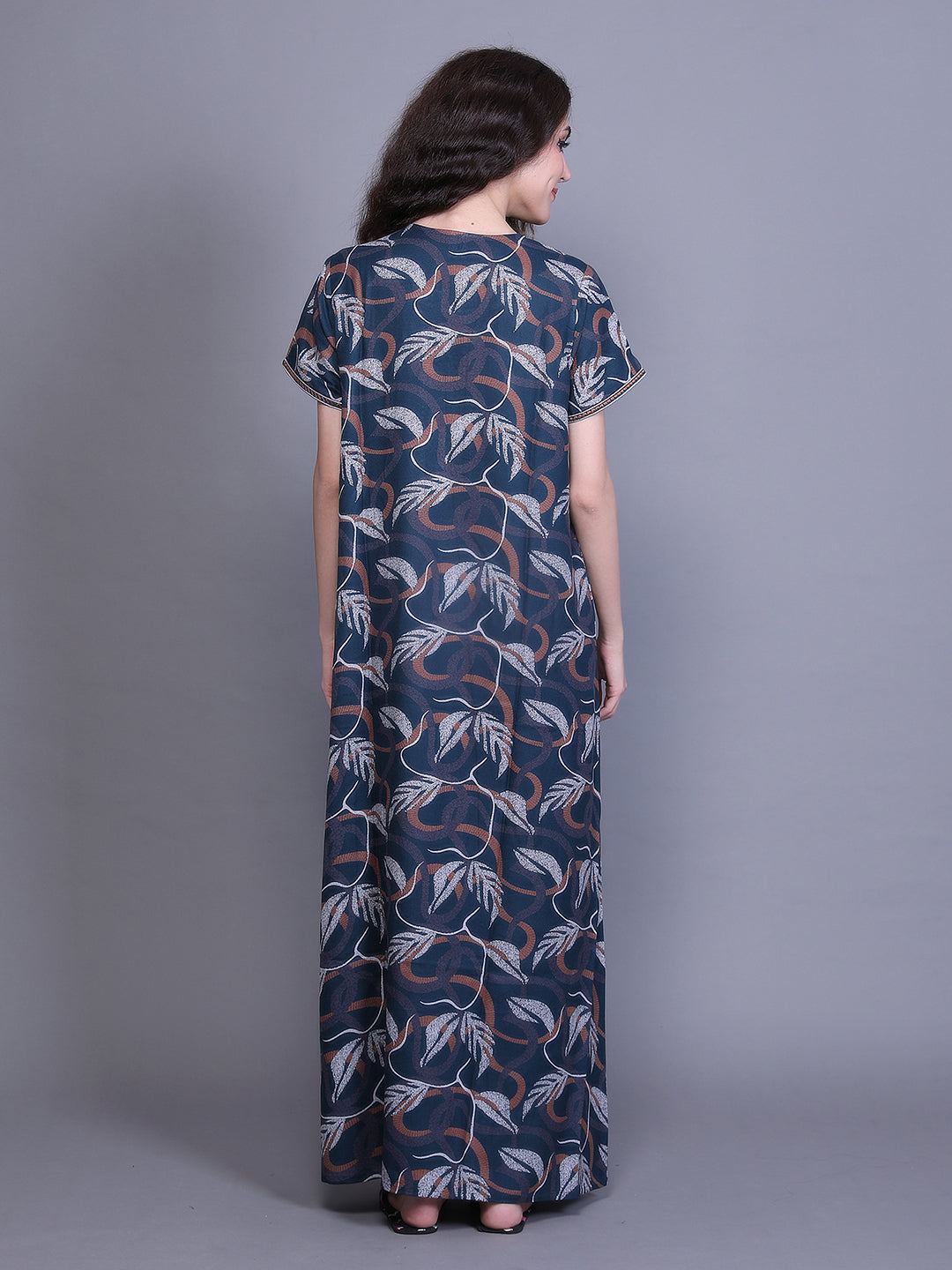 Alpine Nighty with Side Pocket & Neckline Embroidery | Printed