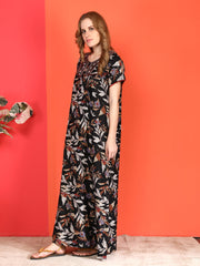 🌸 Evolove Alpine Nighty with Side Pocket & Neckline Embroidery | Full-Length | Side Pocket