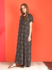 🌸 Evolove Alpine Nighty with Side Pocket & Neckline Embroidery | Full-Length | Side Pocket