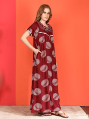 🌸 Evolove Alpine Nighty with Side Pocket & Neckline Embroidery | Full-Length | Side Pocket