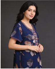 🌸 Alpine Women’s Printed Long Nightgown | Short Sleeves | Full-Length | Side Pocket | Soft Comfortable Nightwear