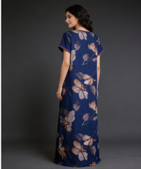 🌸 Alpine Women’s Printed Long Nightgown | Short Sleeves | Full-Length | Side Pocket | Soft Comfortable Nightwear