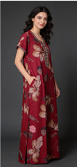 🌸 Alpine Women’s Printed Long Nightgown | Short Sleeves | Full-Length | Side Pocket | Soft Comfortable Nightwear