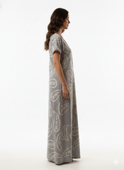 🌸 Alpine Women’s Printed Long Nightgown | Short Sleeves | Full-Length | Side Pocket | Soft Comfortable Nightwear