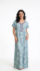 🌸 Alpine Women’s Printed Long Nightgown | Short Sleeves | Full-Length | Side Pocket | Soft Comfortable Nightwear