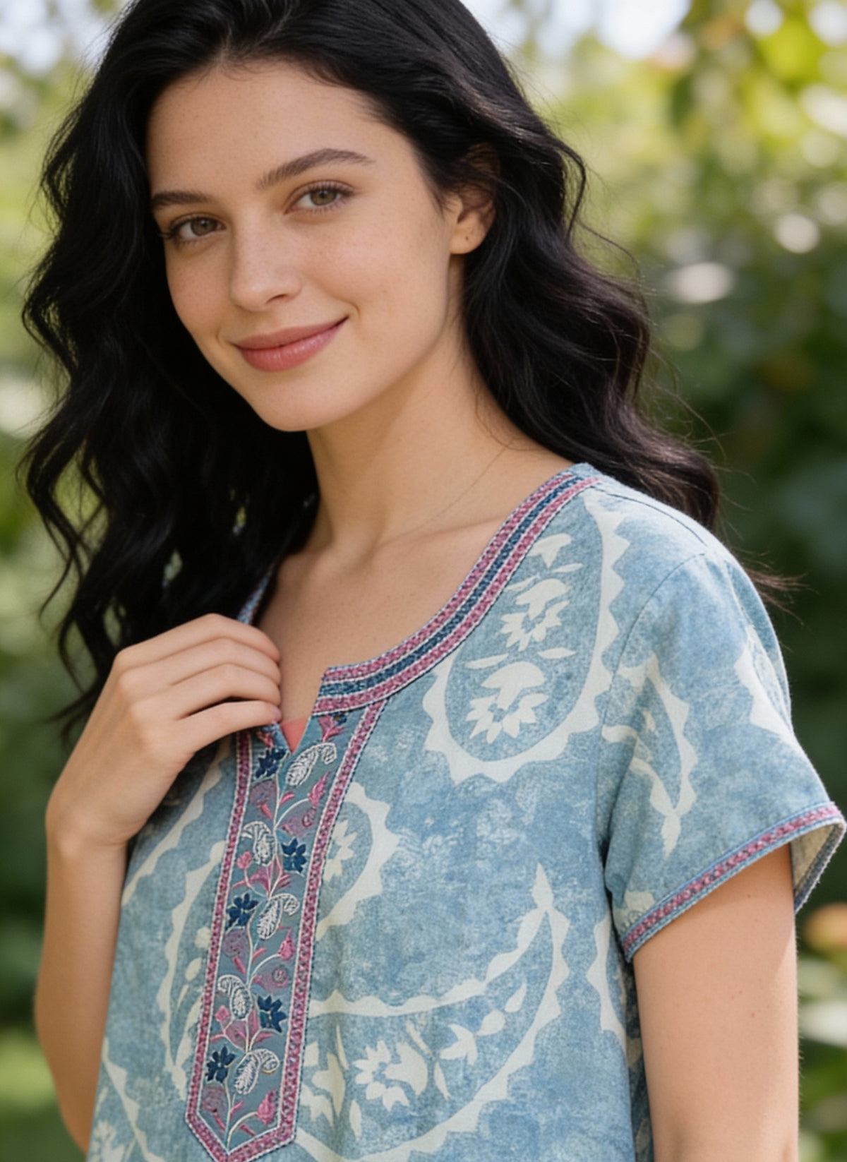 🌸 Alpine Women’s Printed Long Nightgown | Short Sleeves | Full-Length | Side Pocket | Soft Comfortable Nightwear