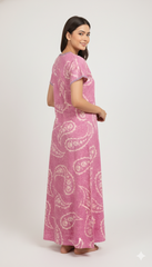 🌸 Alpine Women’s Printed Long Nightgown | Short Sleeves | Full-Length | Side Pocket | Soft Comfortable Nightwear