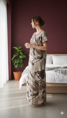 🌸 Alpine Women’s Printed Long Nightgown | Short Sleeves | Full-Length | Side Pocket | Soft Comfortable Nightwear