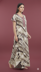 🌸 Alpine Women’s Printed Long Nightgown | Short Sleeves | Full-Length | Side Pocket | Soft Comfortable Nightwear