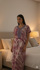 🌸 Alpine Women’s Printed Long Nightgown | Short Sleeves | Full-Length | Side Pocket | Soft Comfortable Nightwear