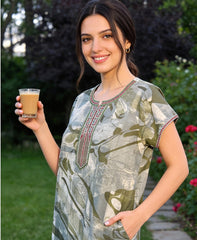 🌸 Alpine Women’s Printed Long Nightgown | Short Sleeves | Full-Length | Side Pocket | Soft Comfortable Nightwear