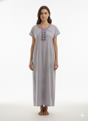 🌸 Alpine Women’s Printed Long Nightgown | Short Sleeves | Full-Length | Side Pocket | Soft Comfortable Nightwear