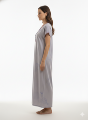 🌸 Alpine Women’s Printed Long Nightgown | Short Sleeves | Full-Length | Side Pocket | Soft Comfortable Nightwear