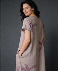 🌸 Alpine Women’s Printed Long Nightgown | Short Sleeves | Full-Length | Side Pocket | Soft Comfortable Nightwear