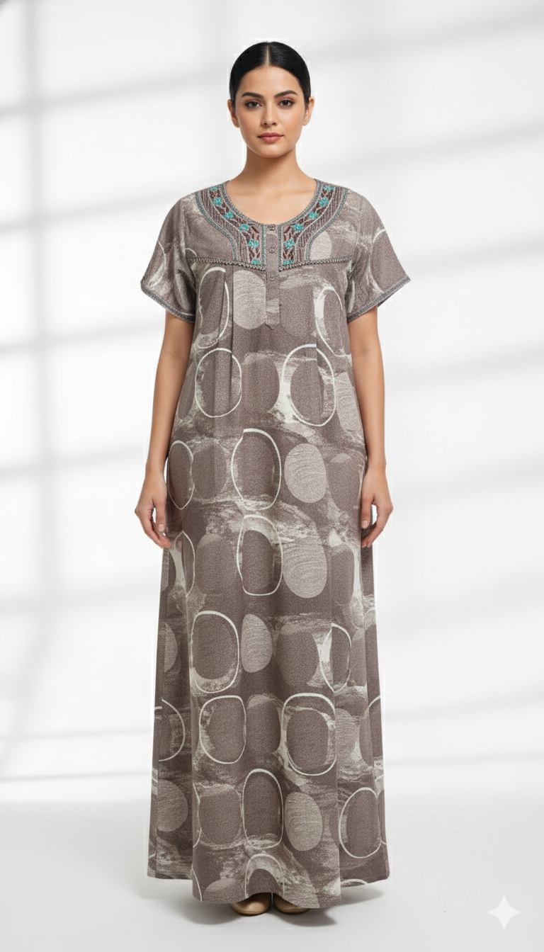 Alpine Long Nightgown for Women with Side Pocket | Soft Breathable Fabric | Printed Maxi Nighty | Comfortable Daily Wear