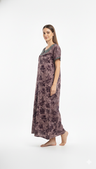 🌸 Alpine Women’s Printed Long Nightgown | Short Sleeves | Full-Length | Side Pocket | Soft Comfortable Nightwear