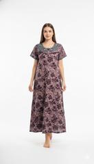 🌸 Alpine Women’s Printed Long Nightgown | Short Sleeves | Full-Length | Side Pocket | Soft Comfortable Nightwear