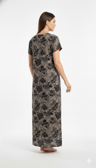 🌸 Alpine Women’s Printed Long Nightgown | Short Sleeves | Full-Length | Side Pocket | Soft Comfortable Nightwear