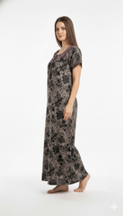 🌸 Alpine Women’s Printed Long Nightgown | Short Sleeves | Full-Length | Side Pocket | Soft Comfortable Nightwear