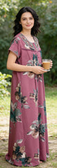🌸 Alpine Women’s Printed Long Nightgown | Short Sleeves | Full-Length | Side Pocket | Soft Comfortable Nightwear